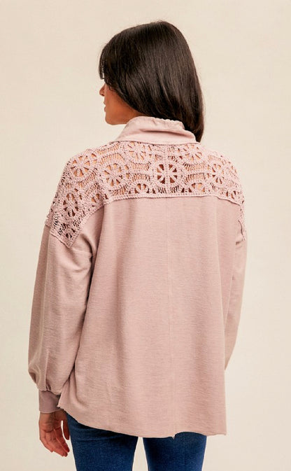 ON SALE - Crochet Lace French Terry Pullover