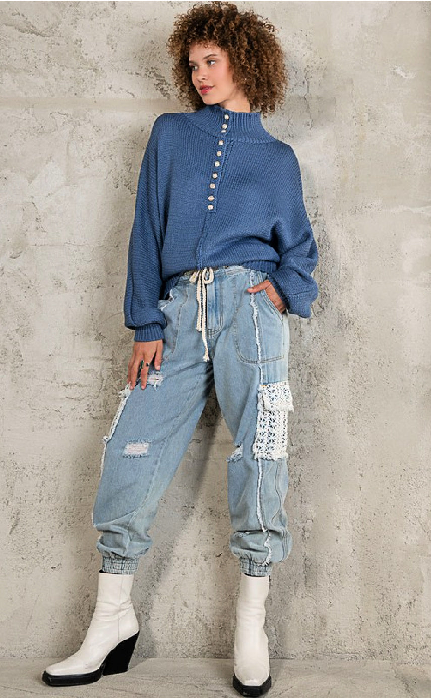ON SALE - Pearl Button Long Sleeve Pullover Sweater