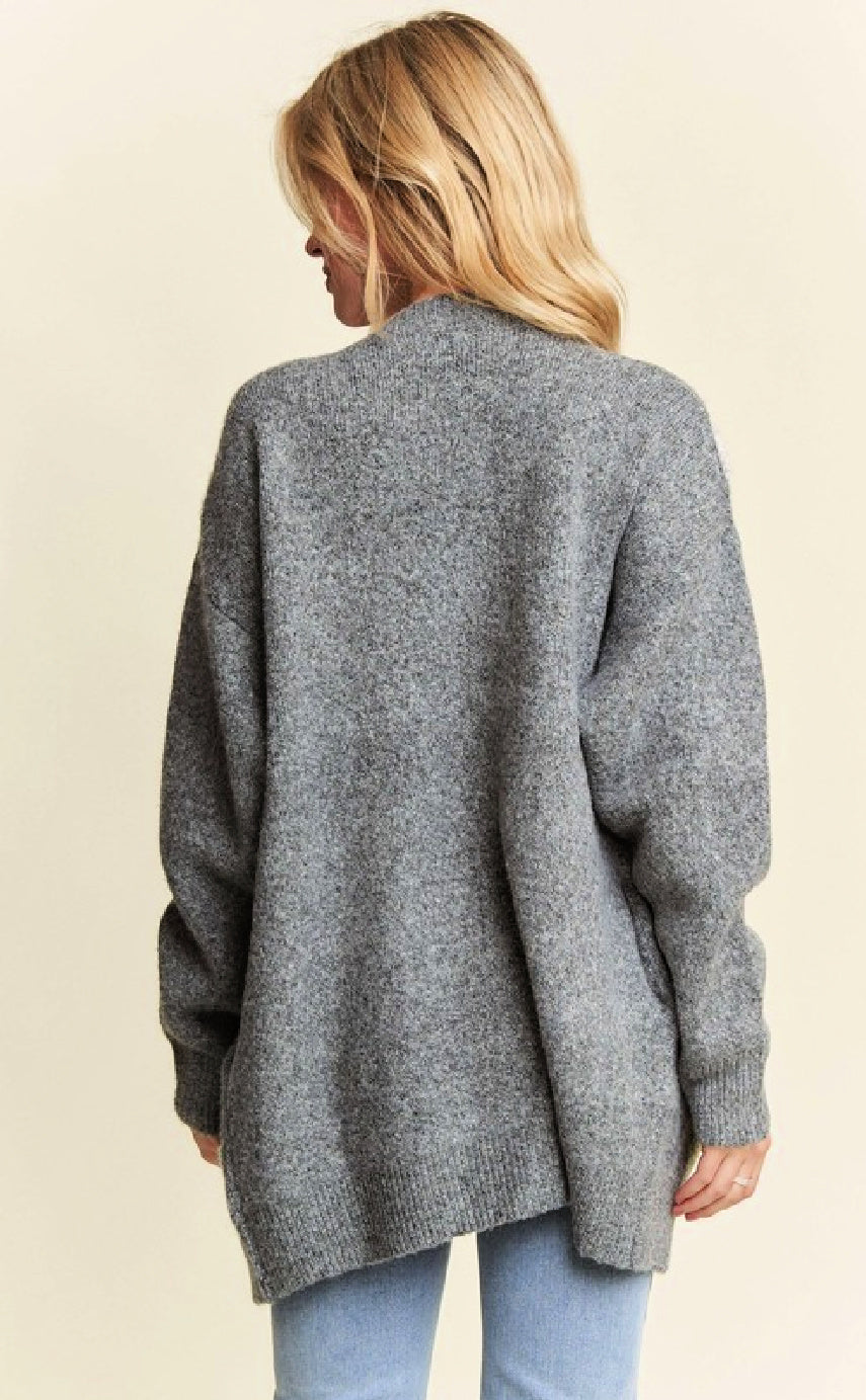 Puff Flower Two Tone Sweater Cardigan