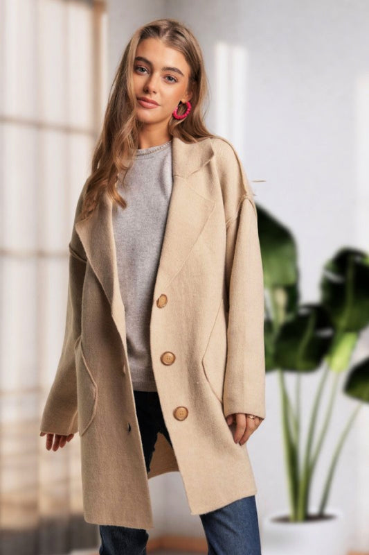 Button Down Sweater Coat - Oatmeal