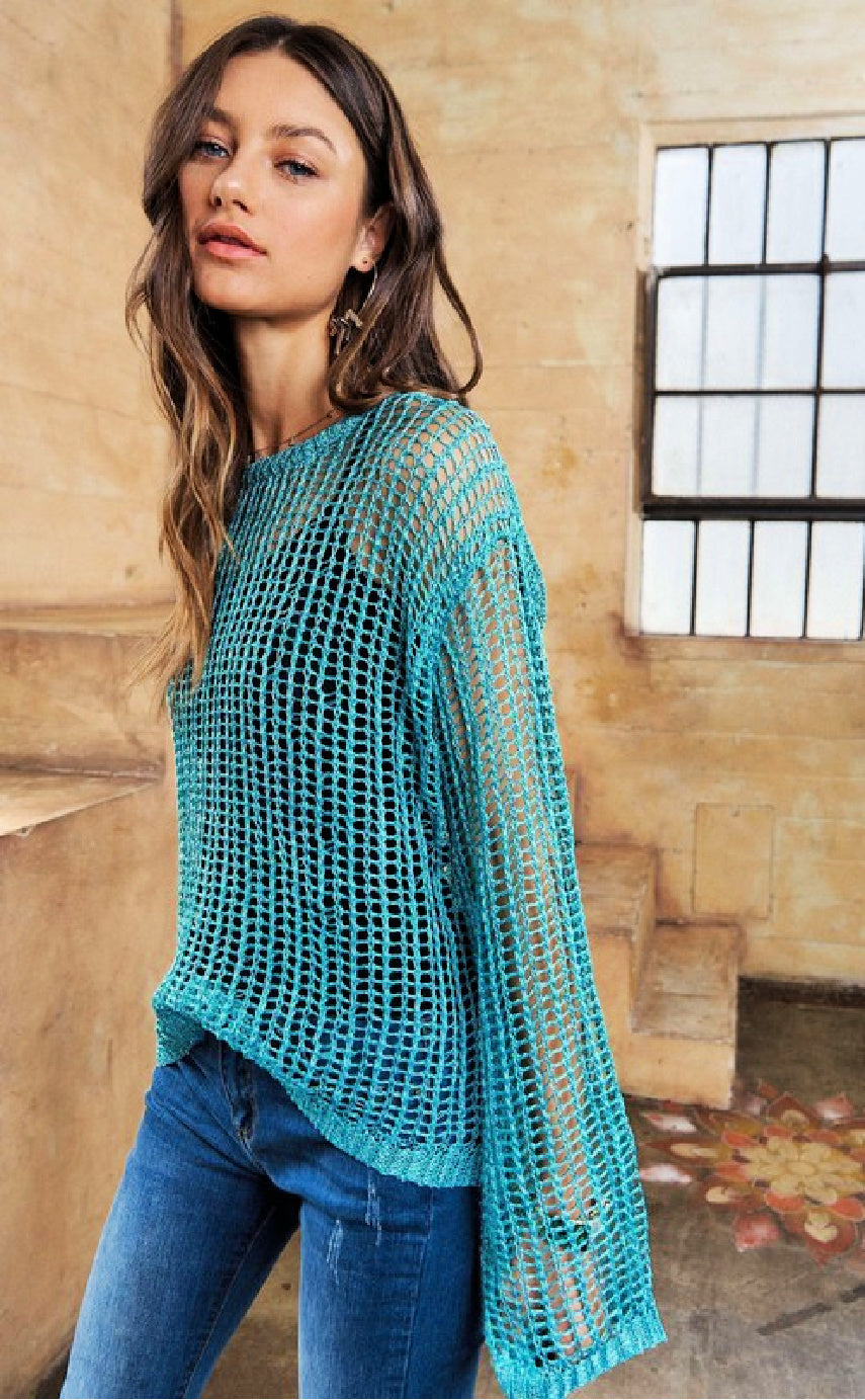 ON SALE Metallic Crochet Pullover Top Jade Lady Unique Boutique