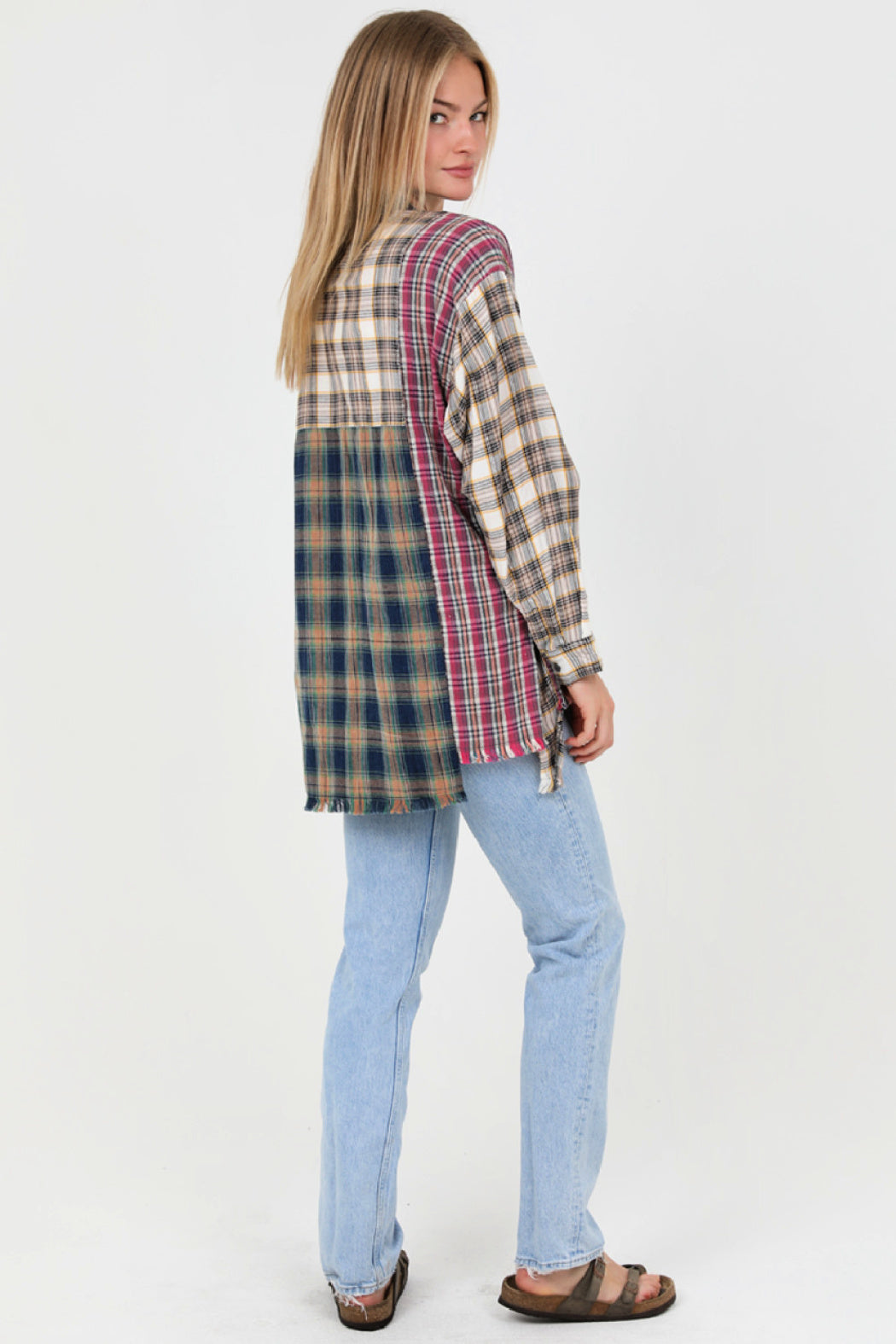 Mixed Plaid Print Button Down Shirt