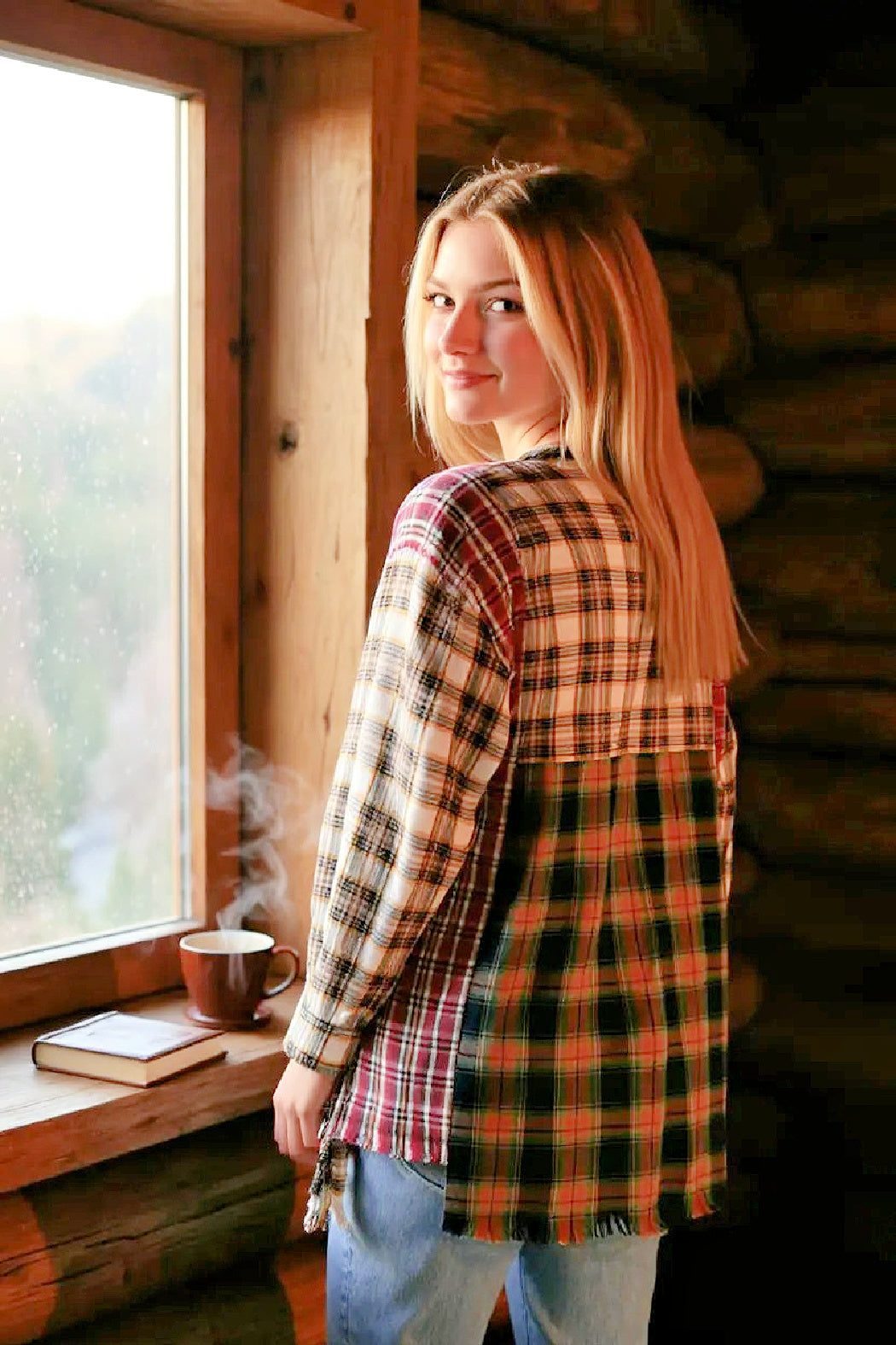 Mixed Plaid Print Button Down Shirt