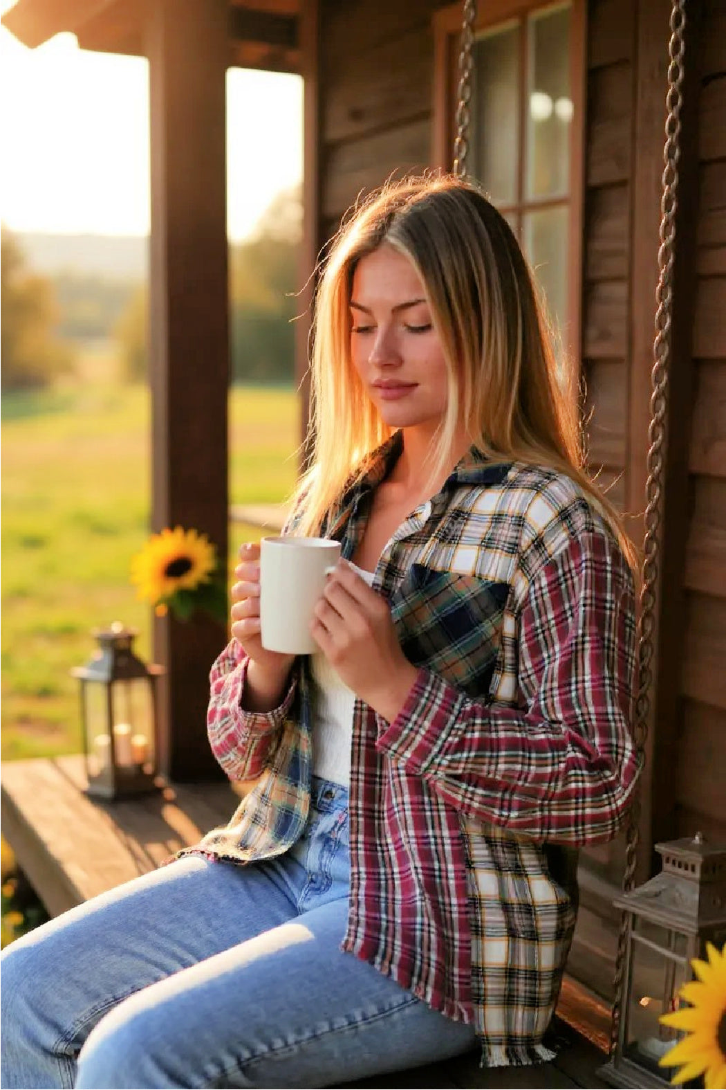 Mixed Plaid Print Button Down Shirt