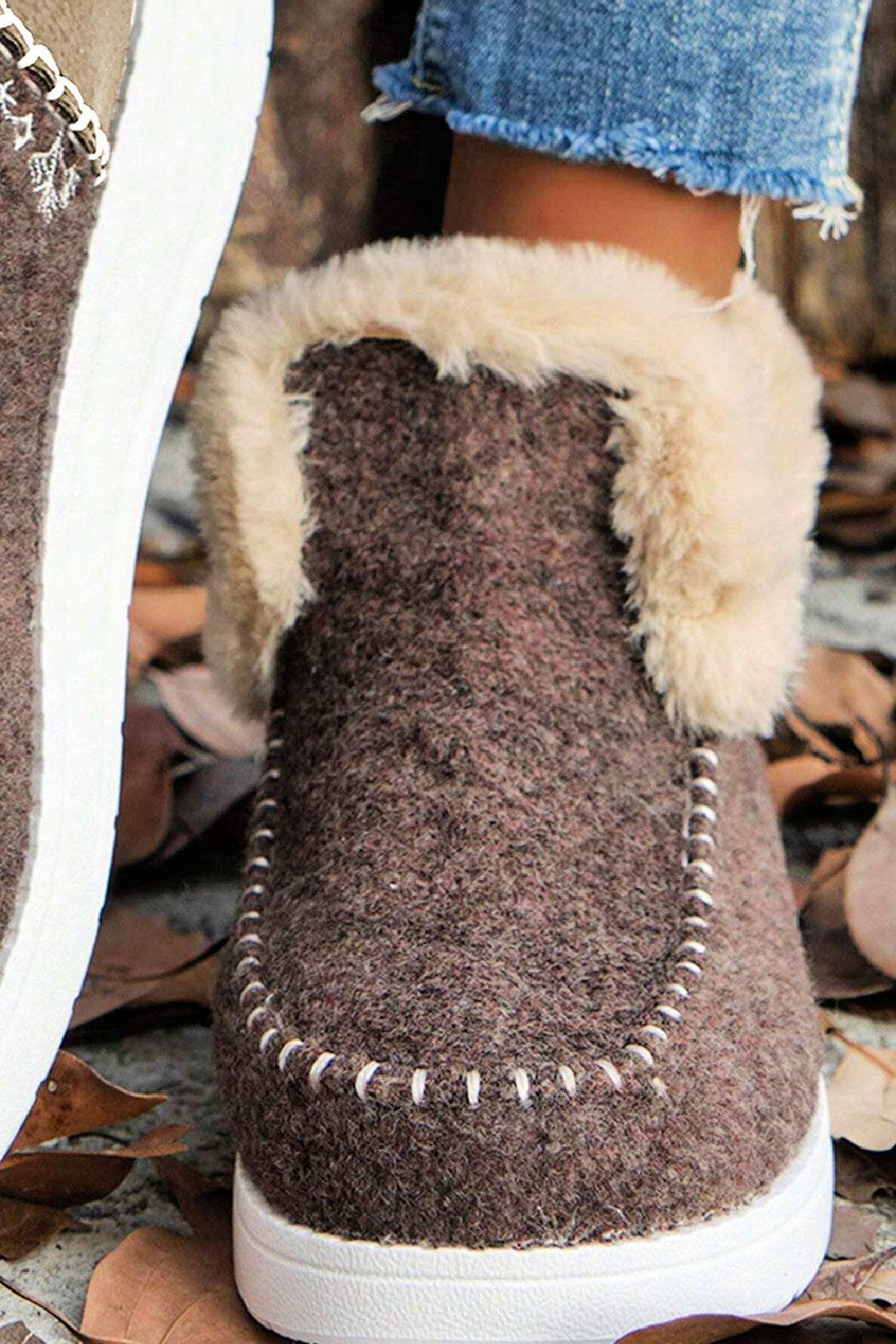Anklet Boot Patchwork Slippers - Brown