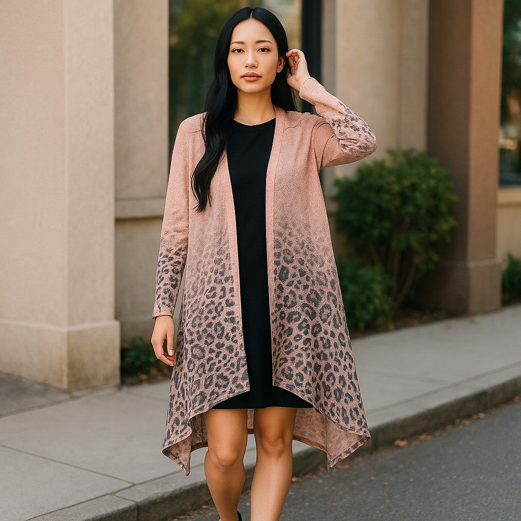 Animal Print Open Front Lightweight Cardigan