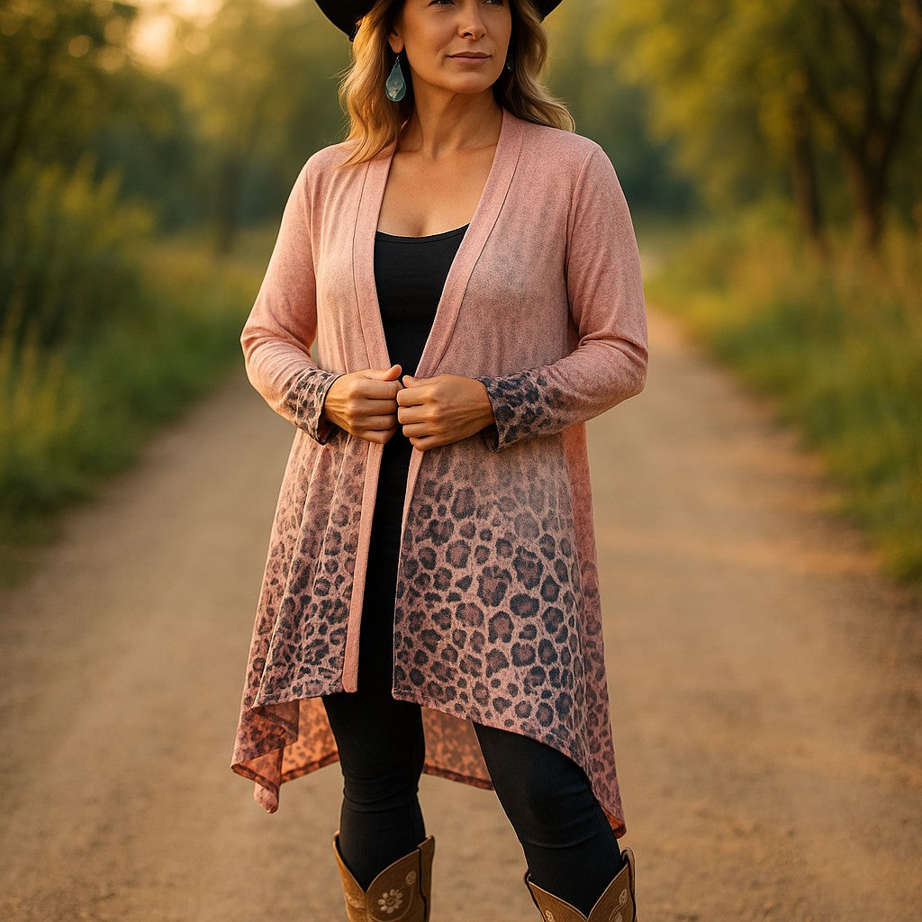 Animal Print Open Front Lightweight Cardigan