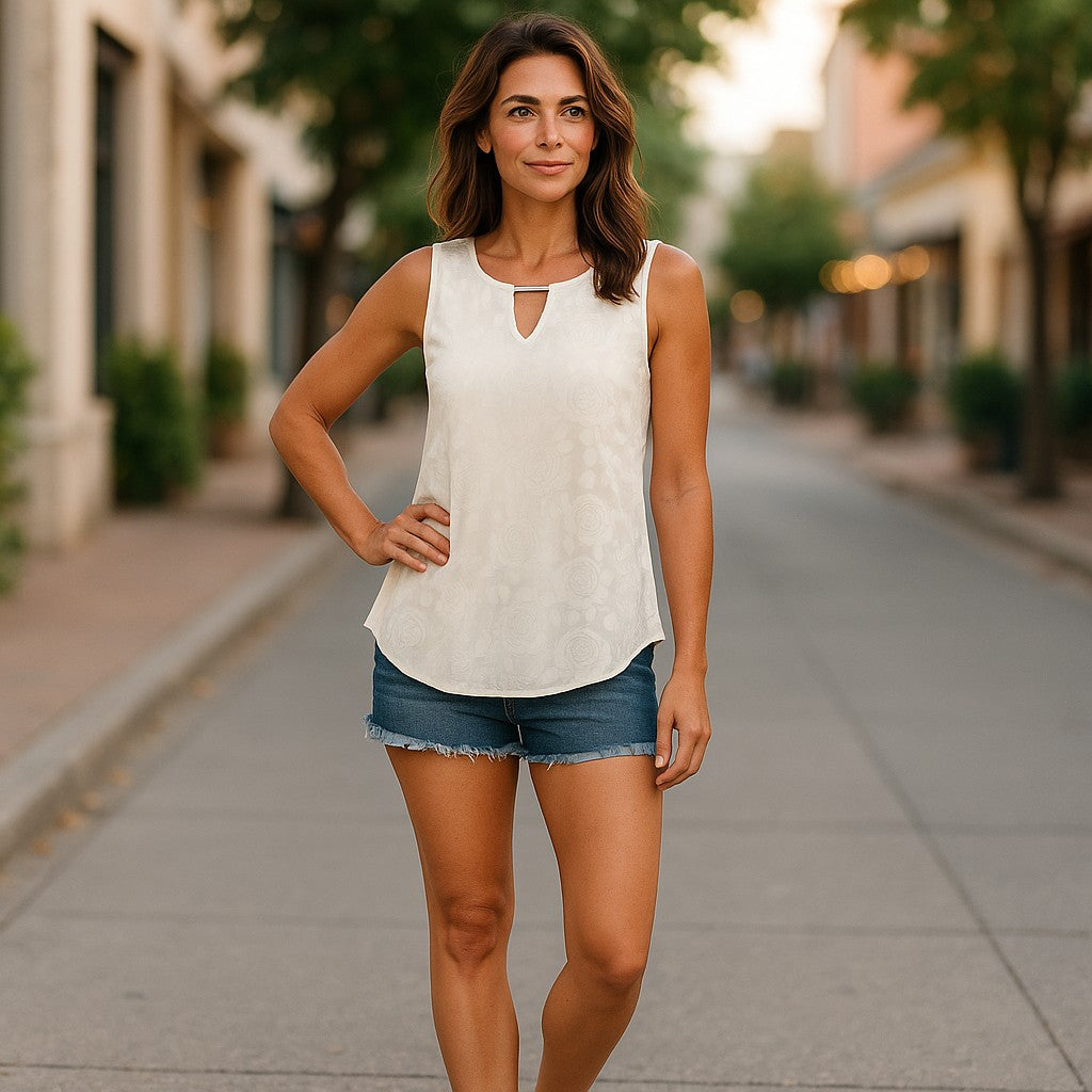 ON SALE - Lace Detail Tank Top - Ivory