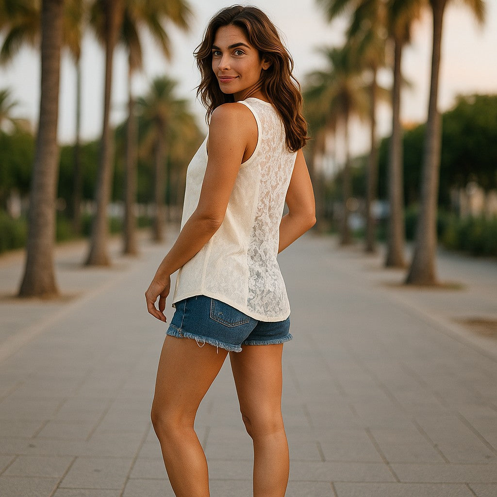 ON SALE - Lace Detail Tank Top - Ivory