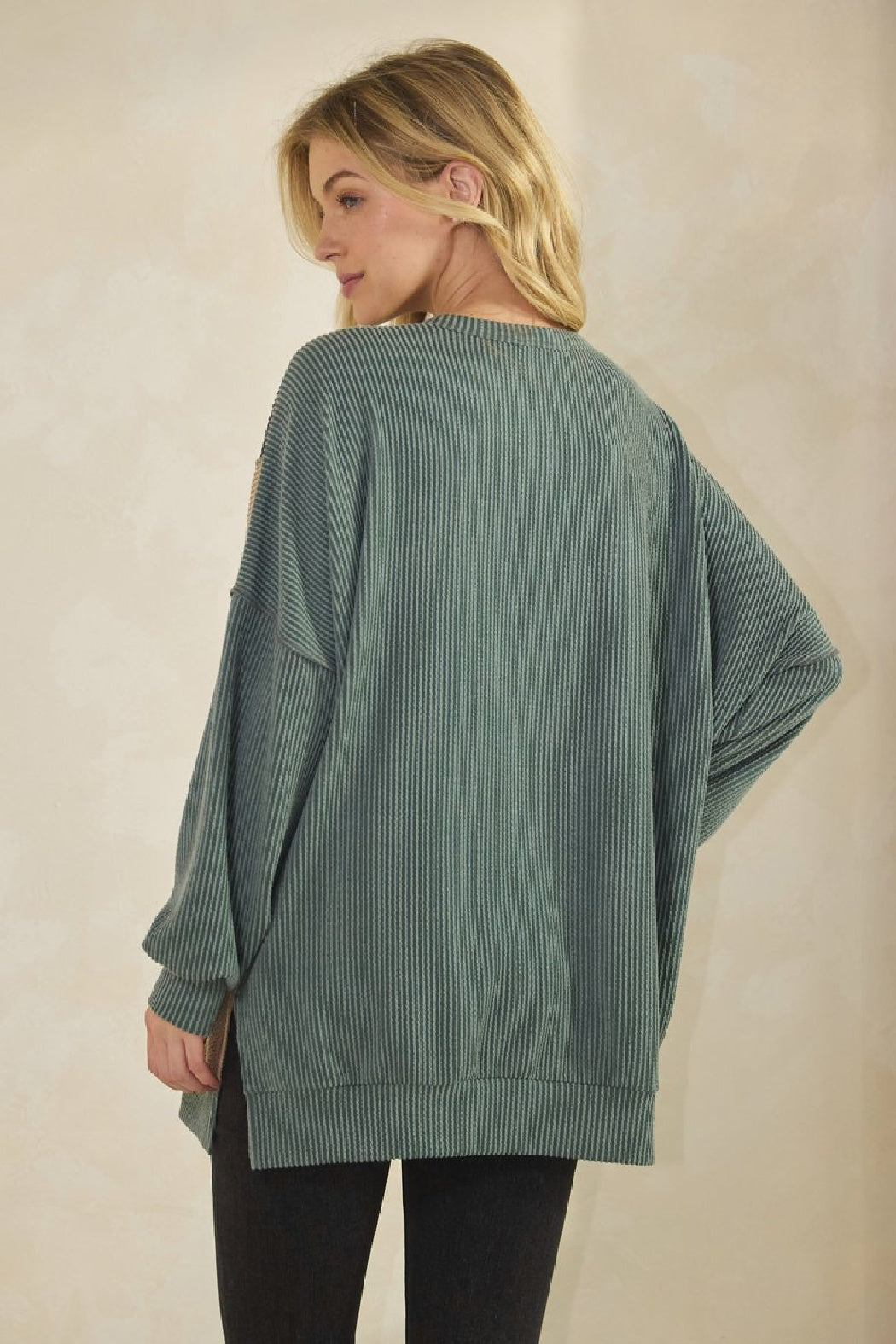 Urban Ribbed Tunic Top with Floral Contrast