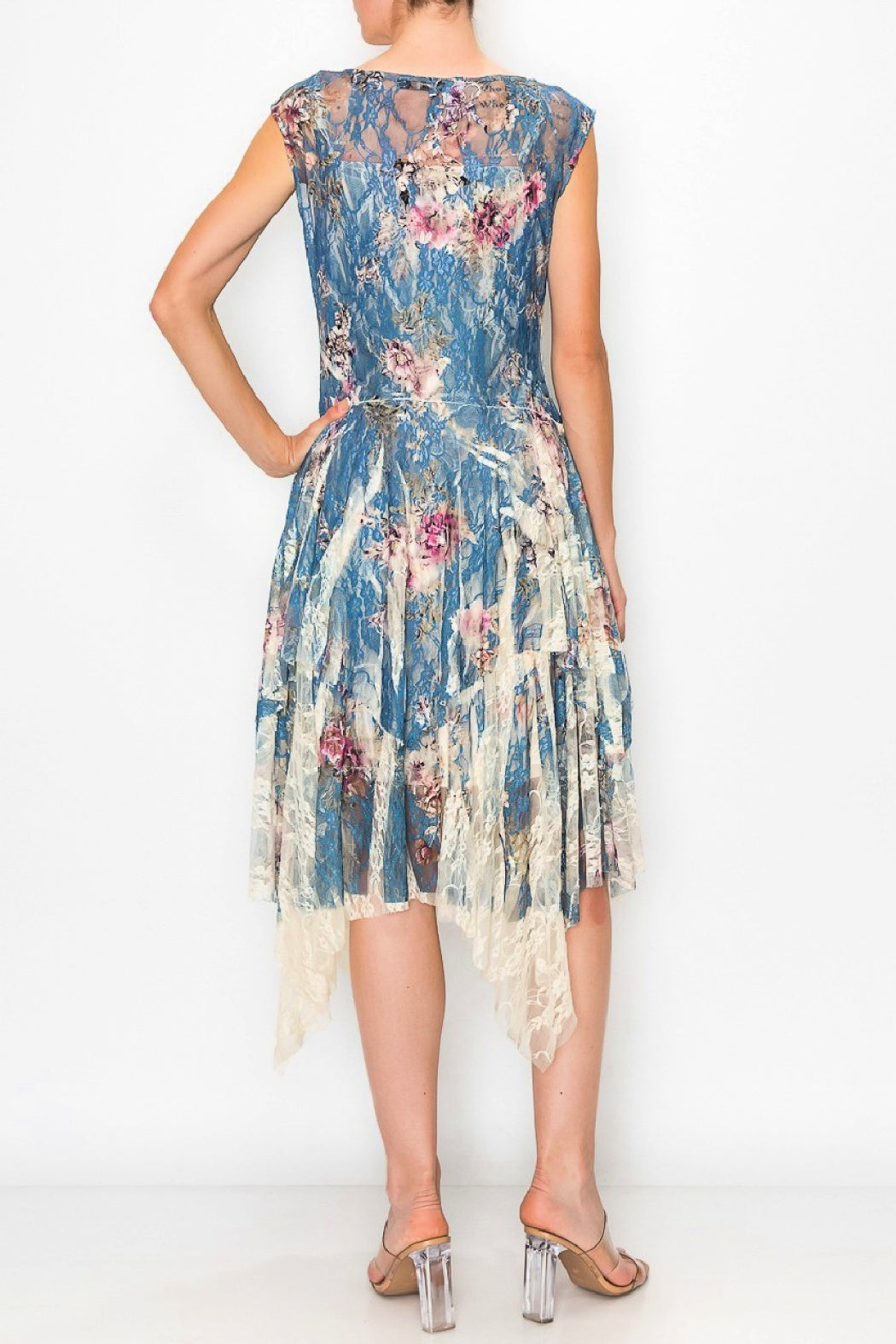 ON SALE - Sleeveless Floral Print Dress with Lining - Blues and Pinks