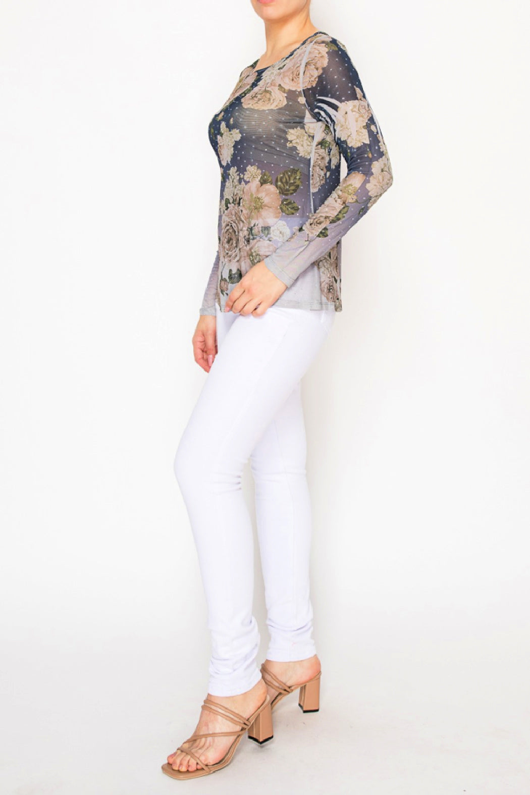 Long Sleeve Mesh Floral Top
