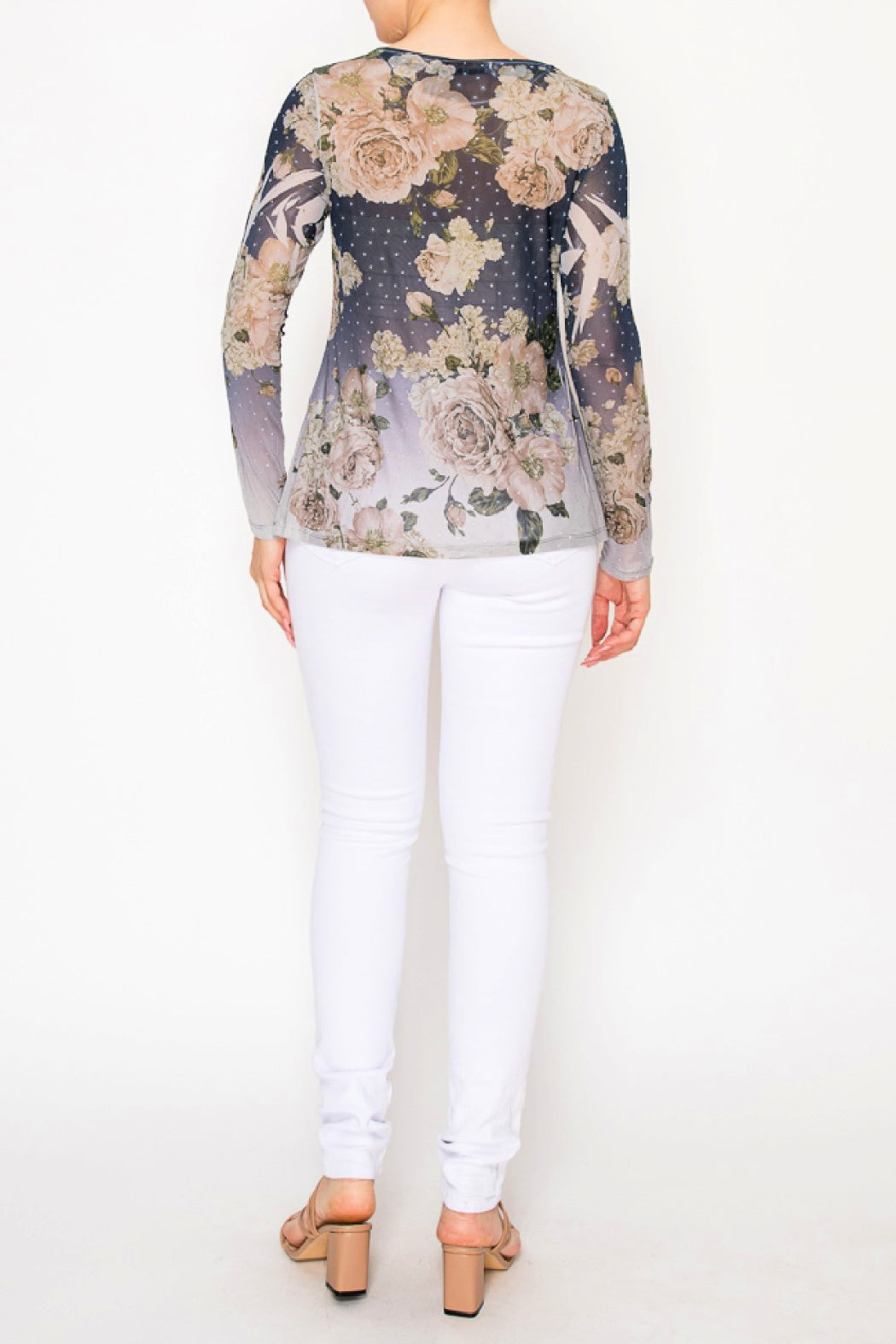 Long Sleeve Mesh Floral Top