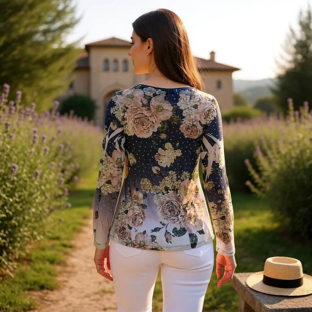 Long Sleeve Mesh Floral Top