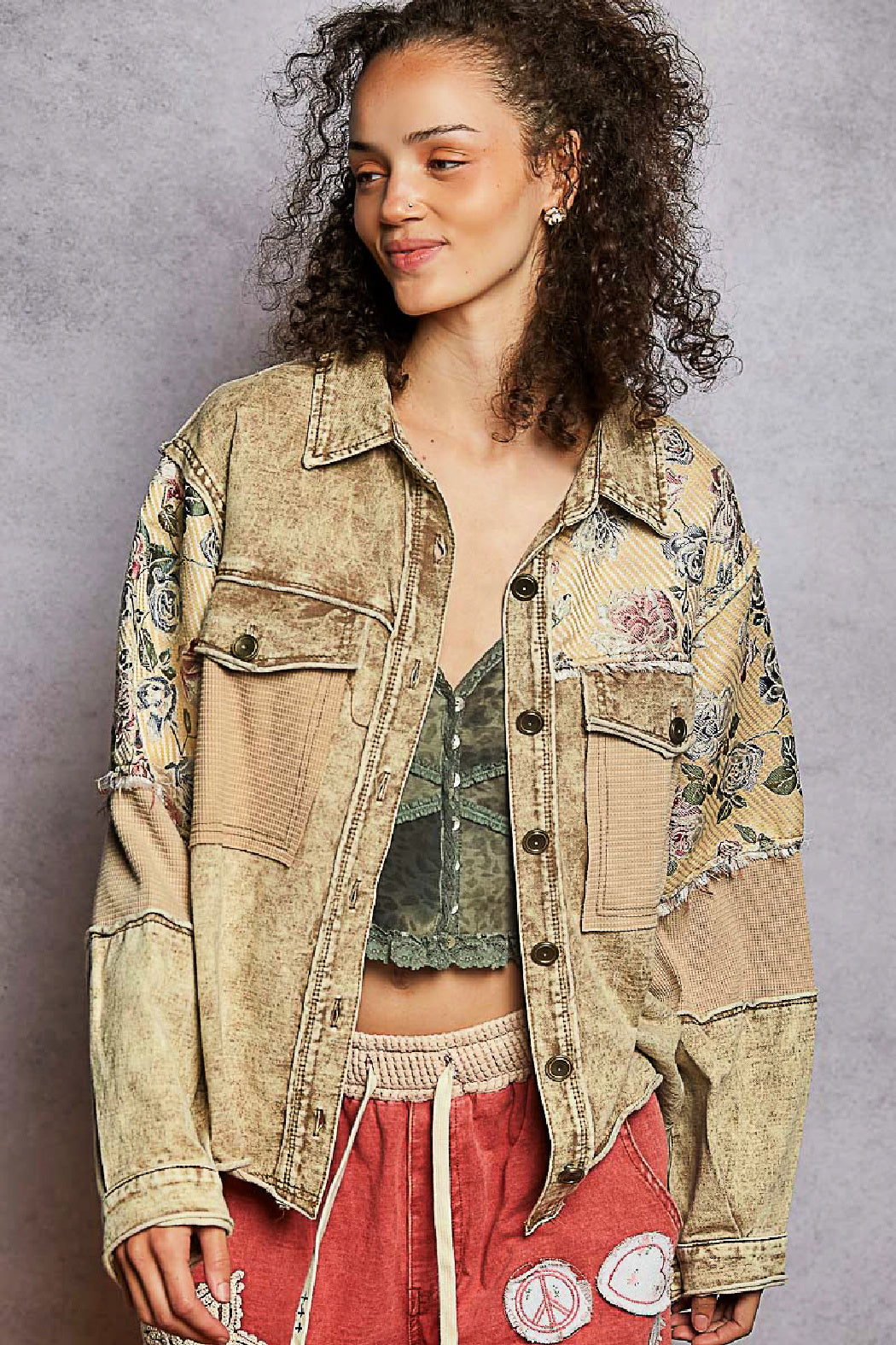 French Terry Jacket with Animal and Floral Contrast