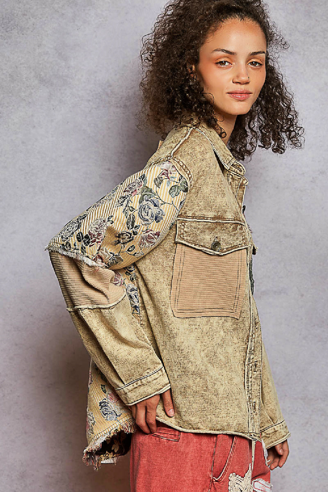French Terry Jacket with Animal and Floral Contrast