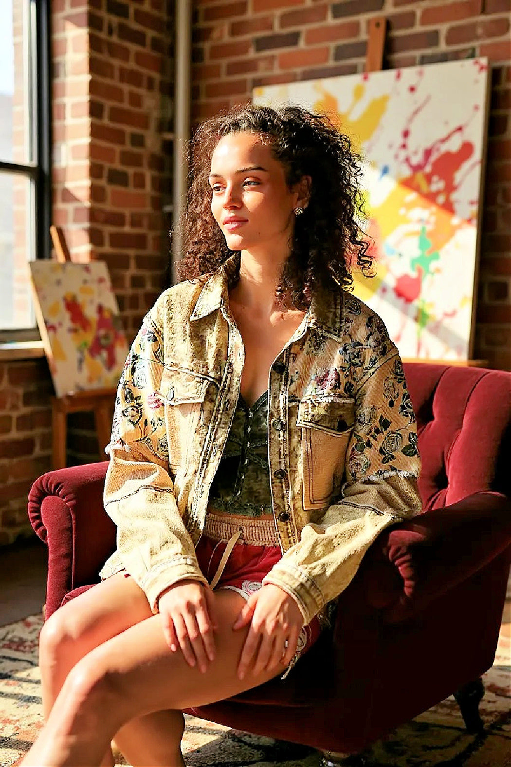 French Terry Jacket with Animal and Floral Contrast