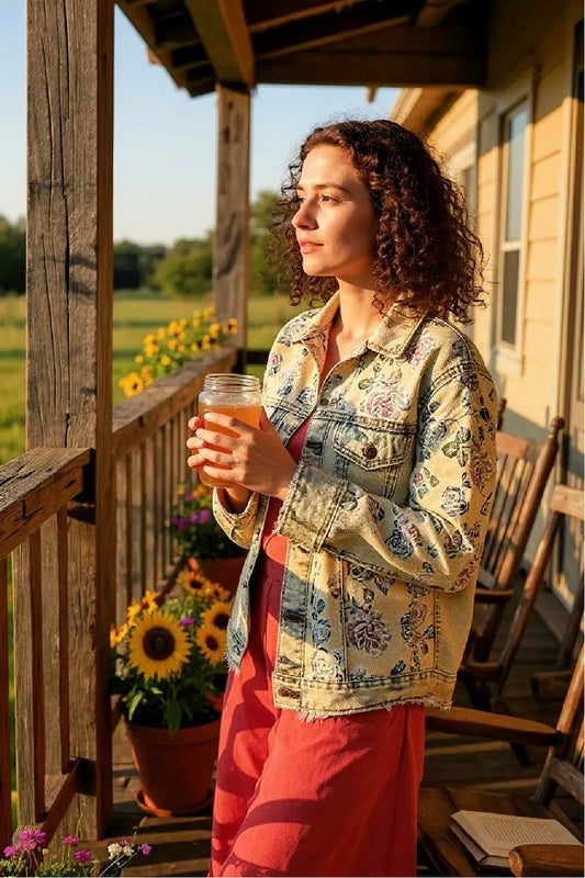 French Terry Jacket with Animal and Floral Contrast