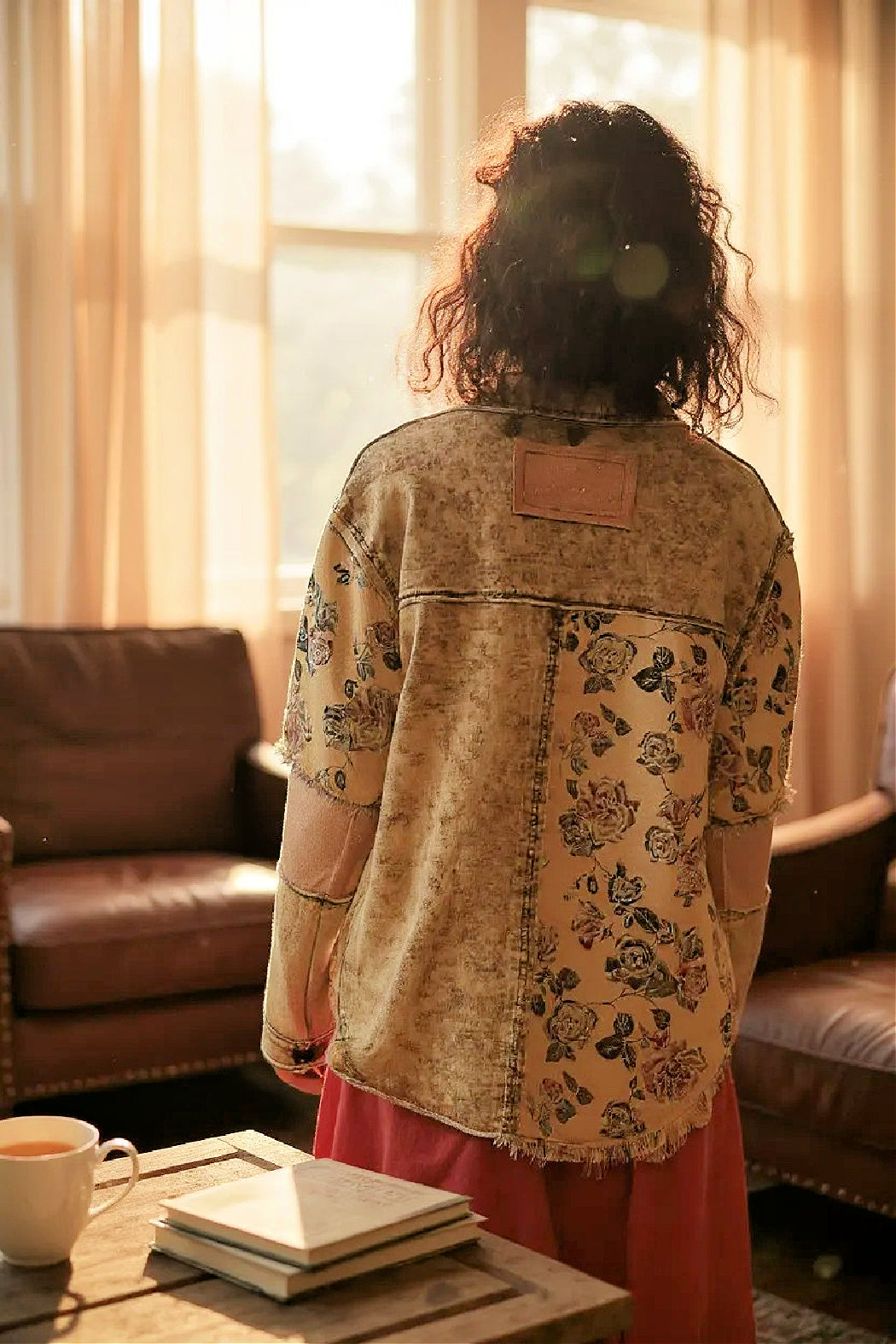 French Terry Jacket with Animal and Floral Contrast