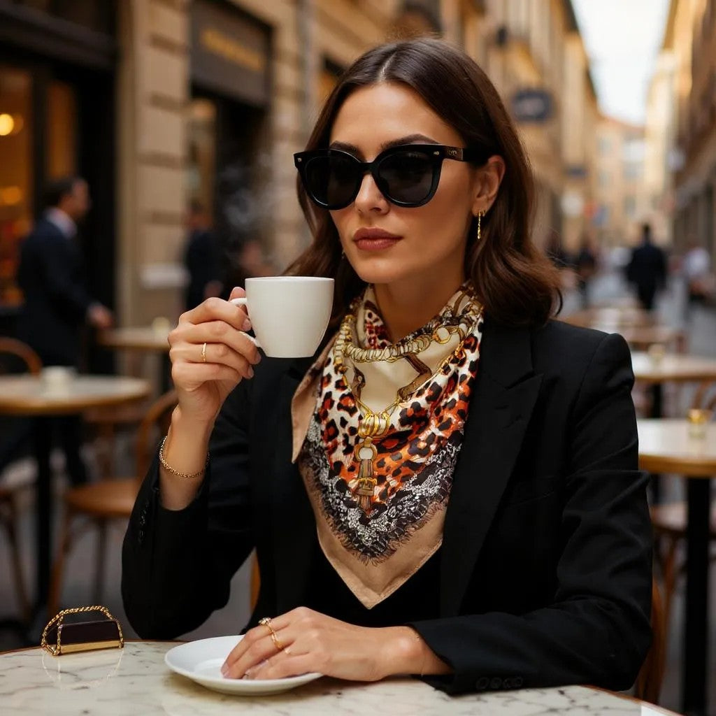 Leopard Western Silk Scarf - Brown Border