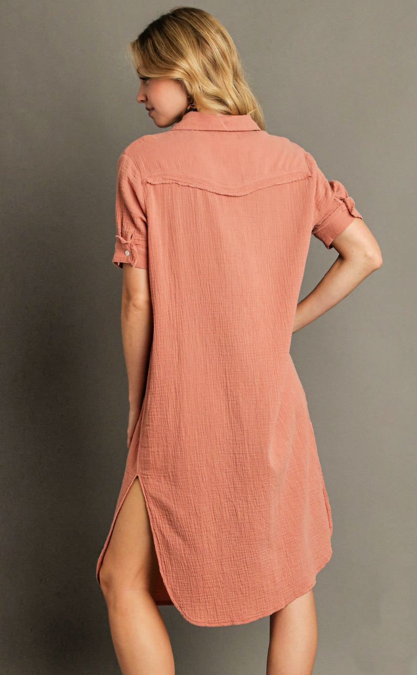 Button Up Cotton Gauze Midi Dress/Duster