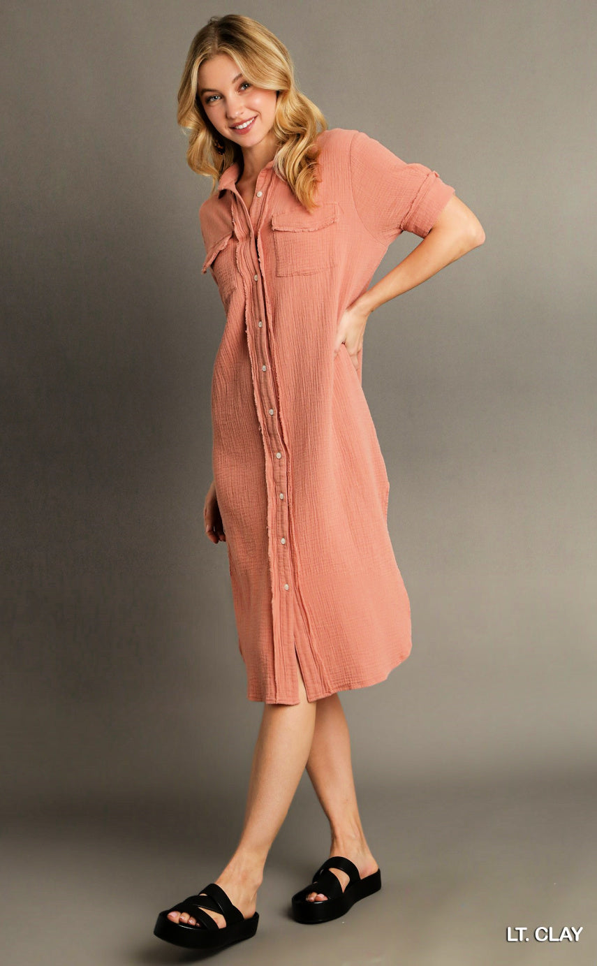 Button Up Cotton Gauze Midi Dress/Duster