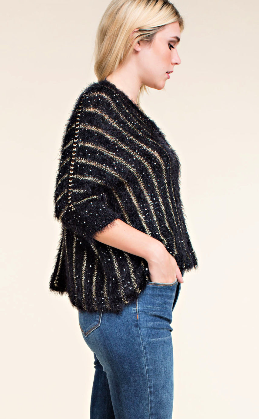 ON SALE - Black Crop Sweater with Gold Stripe