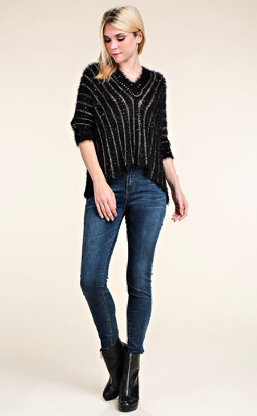 ON SALE - Black Crop Sweater with Gold Stripe