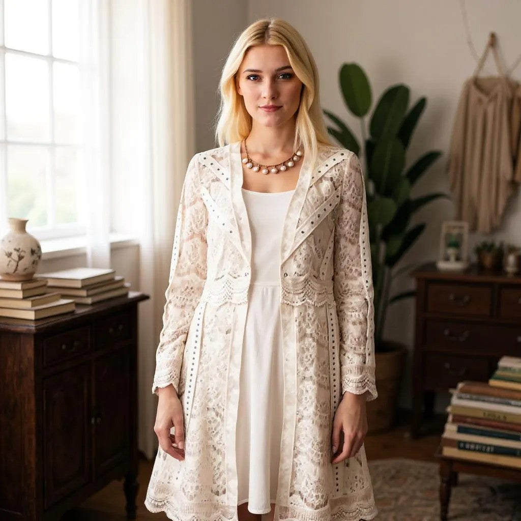 Long Sleeve Lace Knit Duster/Jacket