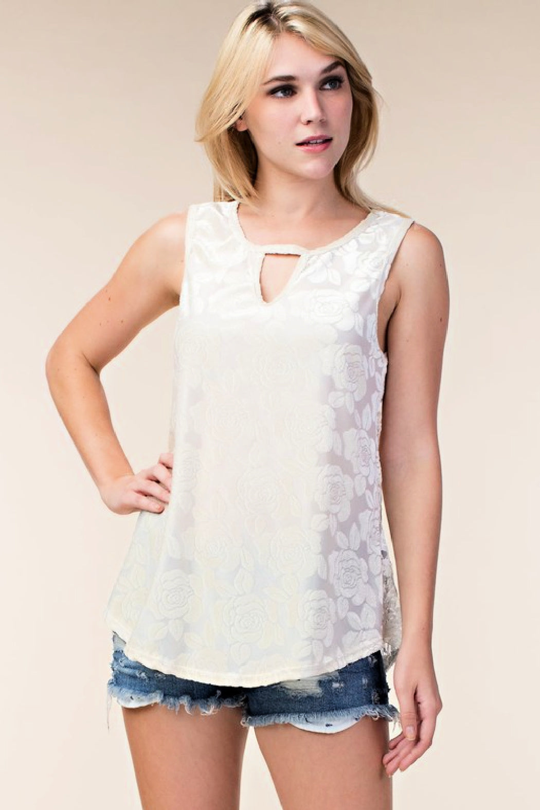 Lace Detail Tank Top - Ivory
