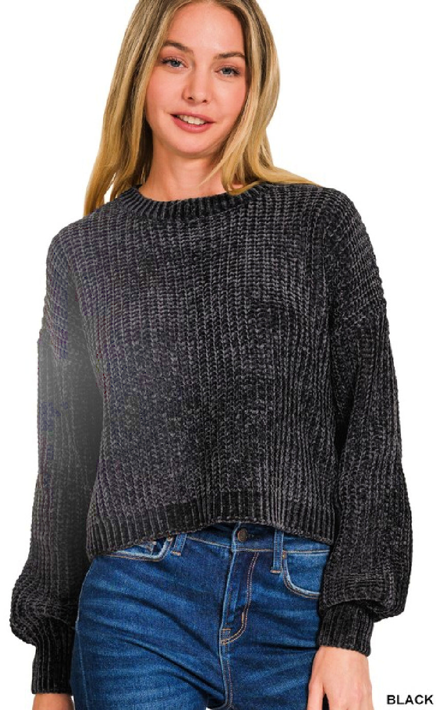 Chenille Crop Sweater - Black