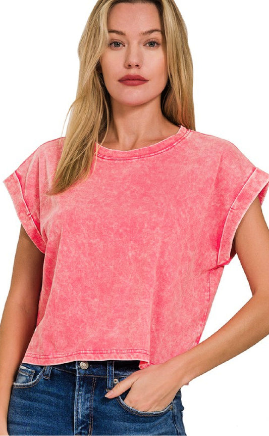 Short Sleeve Crop T-Shirt - Fuchsia