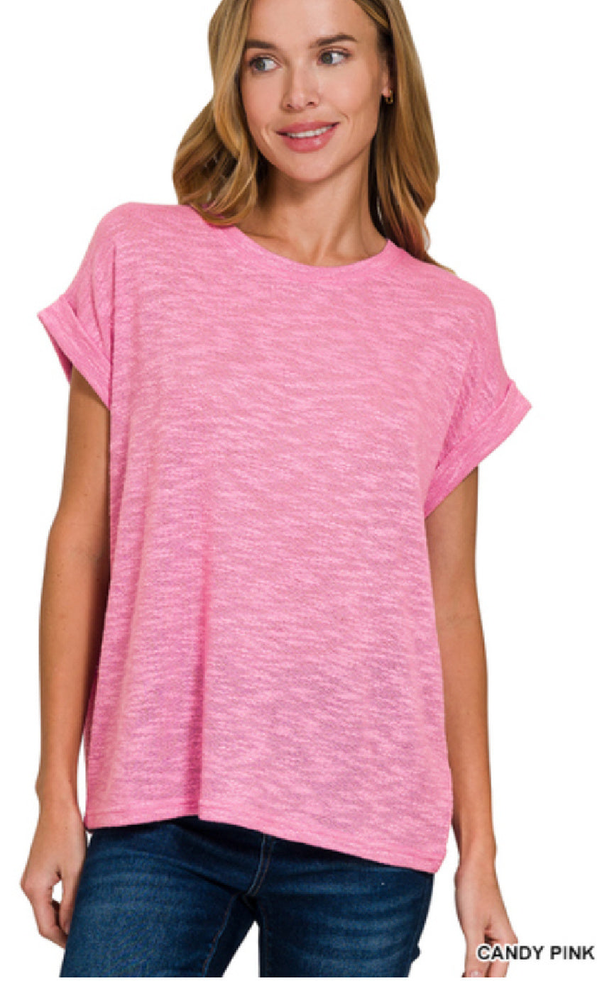 Hacci Slub Knit Short Sleeve Tee - Pink