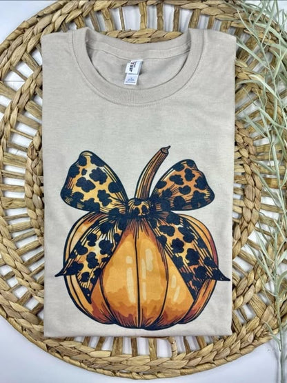 Pumpkin with Leopard Bow Tee