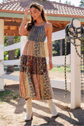 Willow Bohemian Denim & Floral Patchwork Tiered Maxi Dress