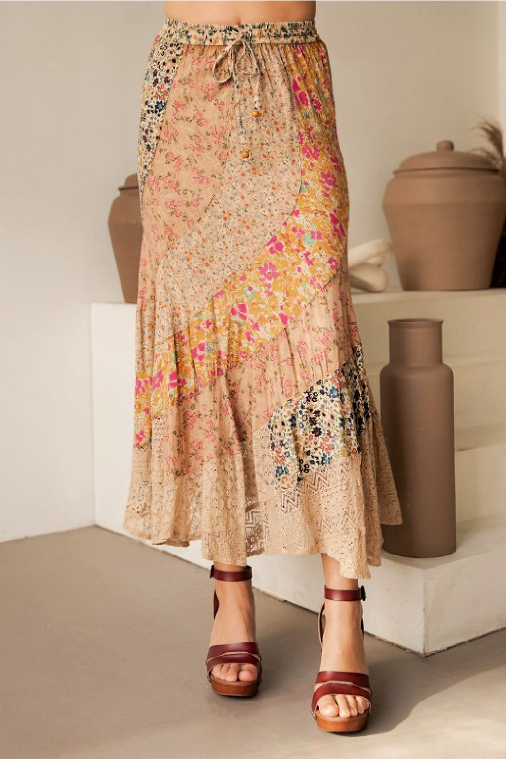 Patchwork A-Symmetrical Midi Skirt
