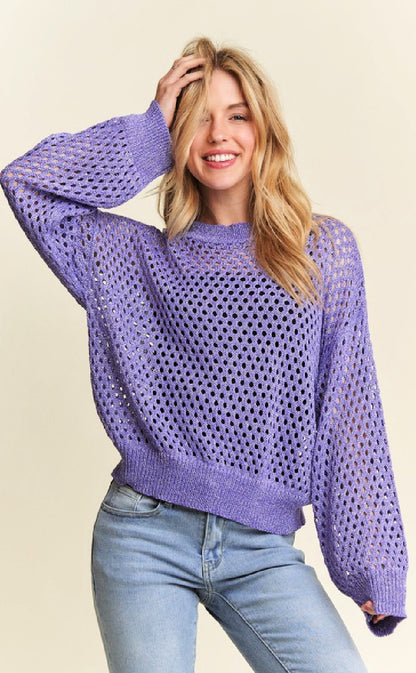 On SALE - Lurex Crochet Top - Purple