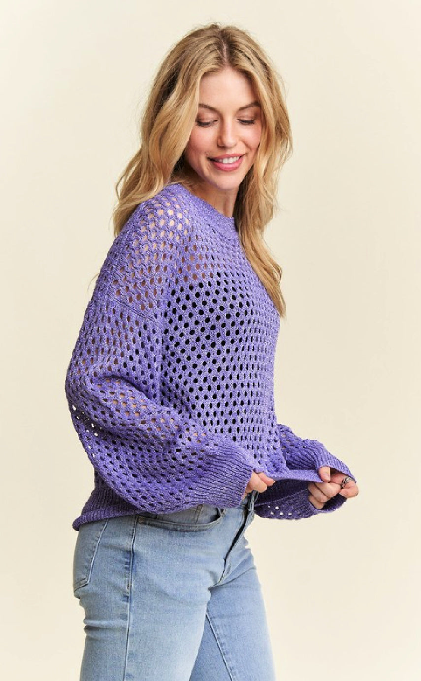 On SALE - Lurex Crochet Top - Purple