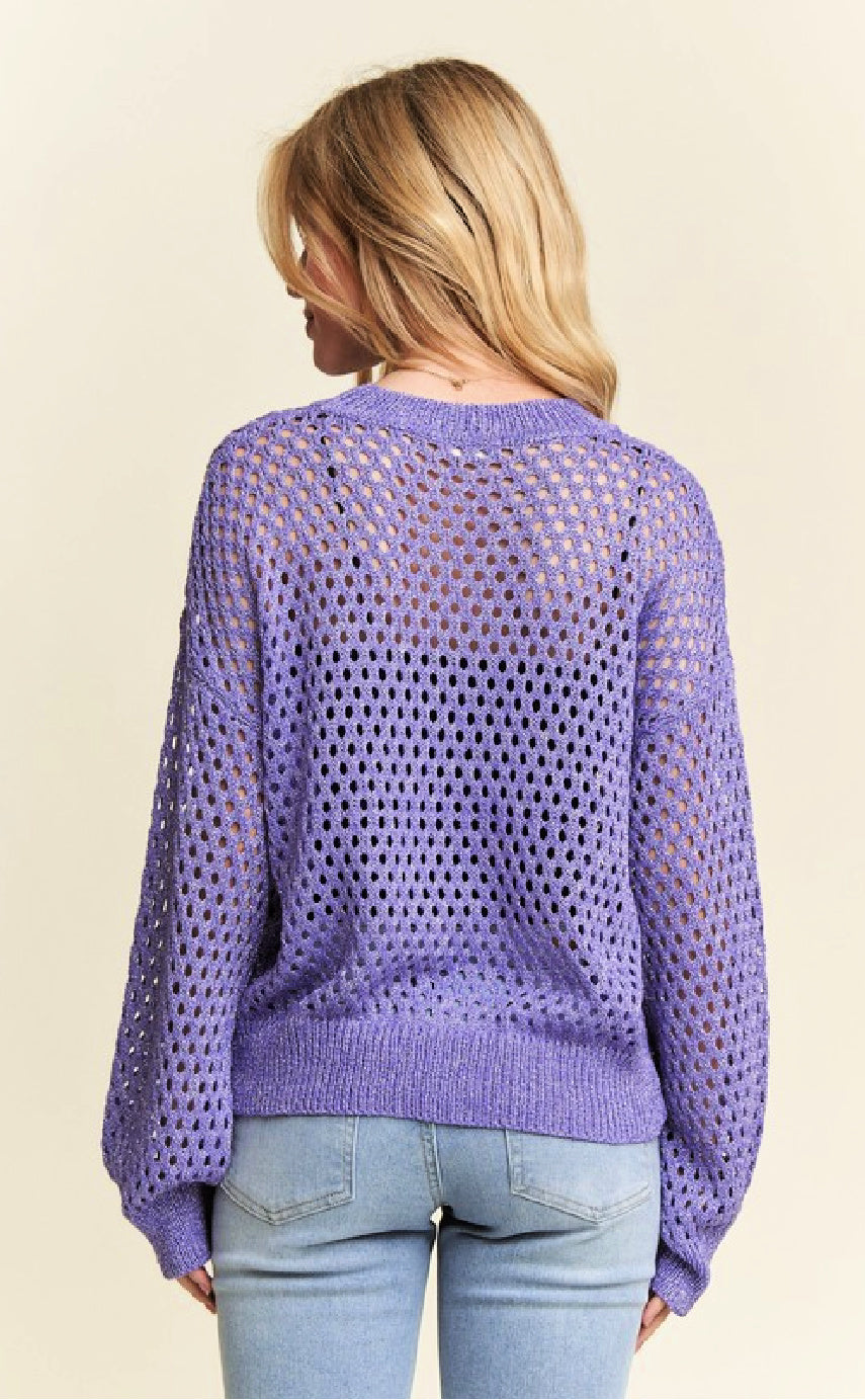 On SALE - Lurex Crochet Top - Purple