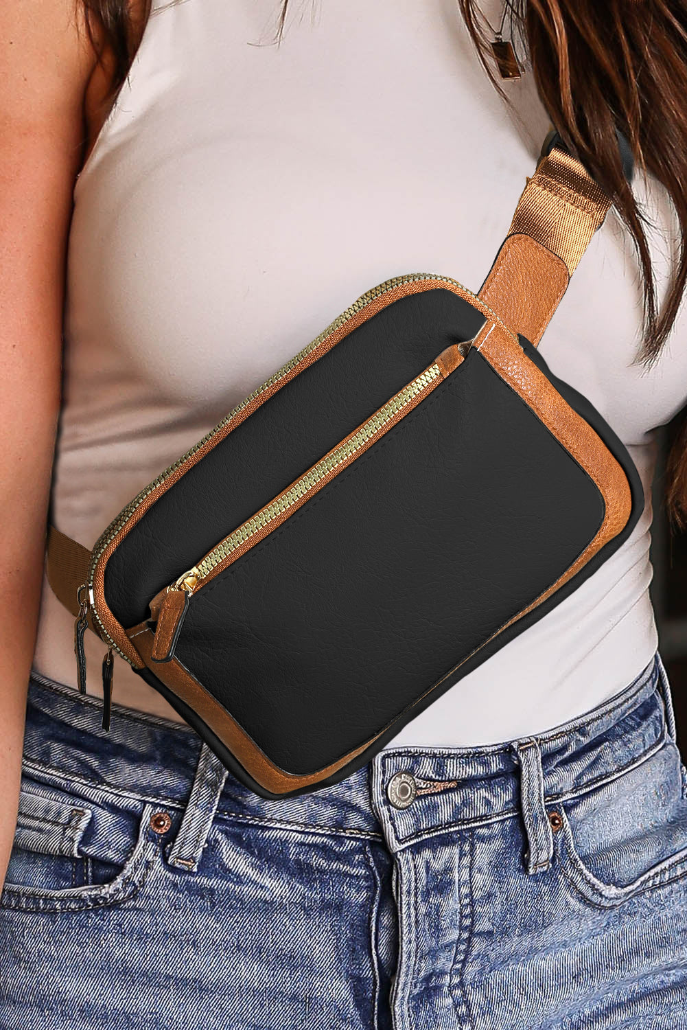 Black Adjustable Strap Mini Faux Leather Crossbody Bag