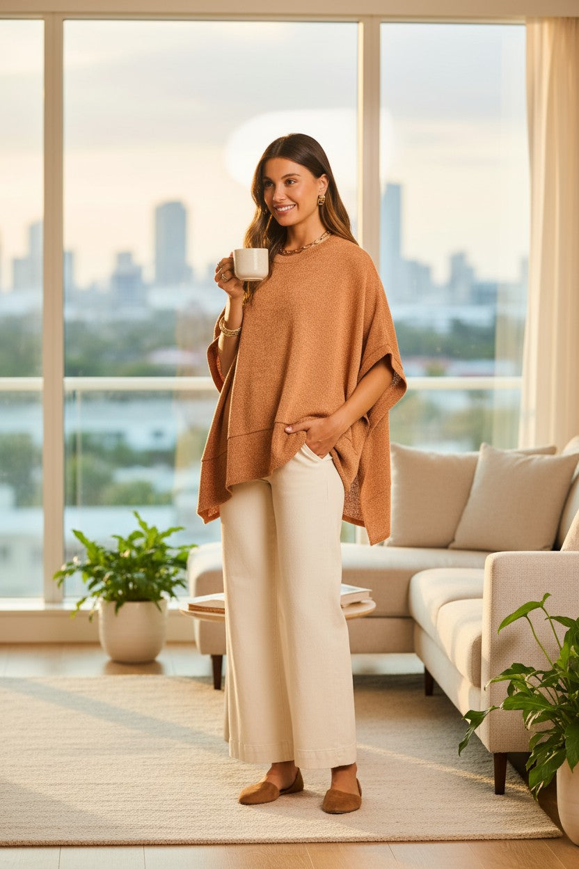 ON SALE - Knit Oversize Poncho Top - Toffee