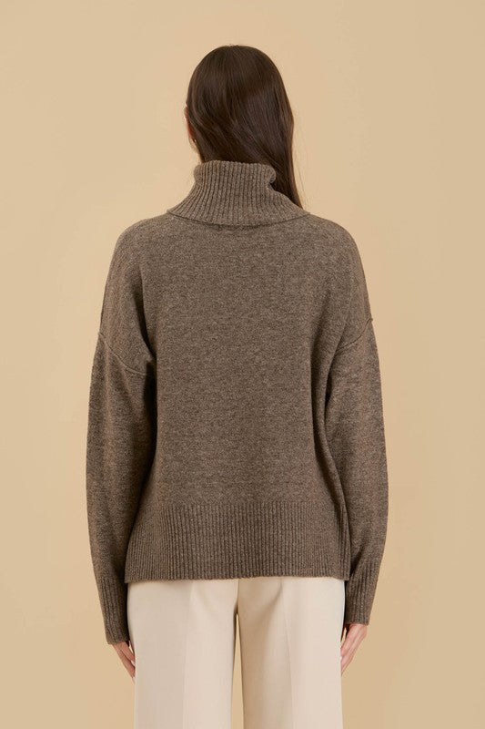 Front Seam Pullover Turtleneck Sweater - Dark Mocha