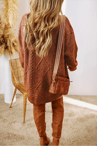 The "Cozy-Chic" Cable Knit Drop Shoulder Mini Sweater Dress ✨-Coffee
