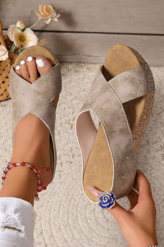 Sienna Criss-Cross Platform Wedge Sandals – Boho Cutout PU Leather