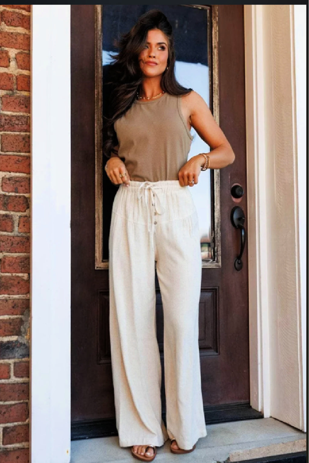 Off White Boho Pleated Wide-Leg Pants – Linen-Look Comfort