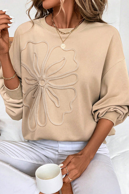 Petal & Plush: Floral Embroidered Relaxed Drop Shoulder Sweatshirt