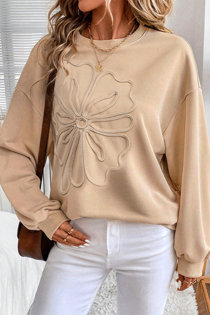 Petal & Plush: Floral Embroidered Relaxed Drop Shoulder Sweatshirt