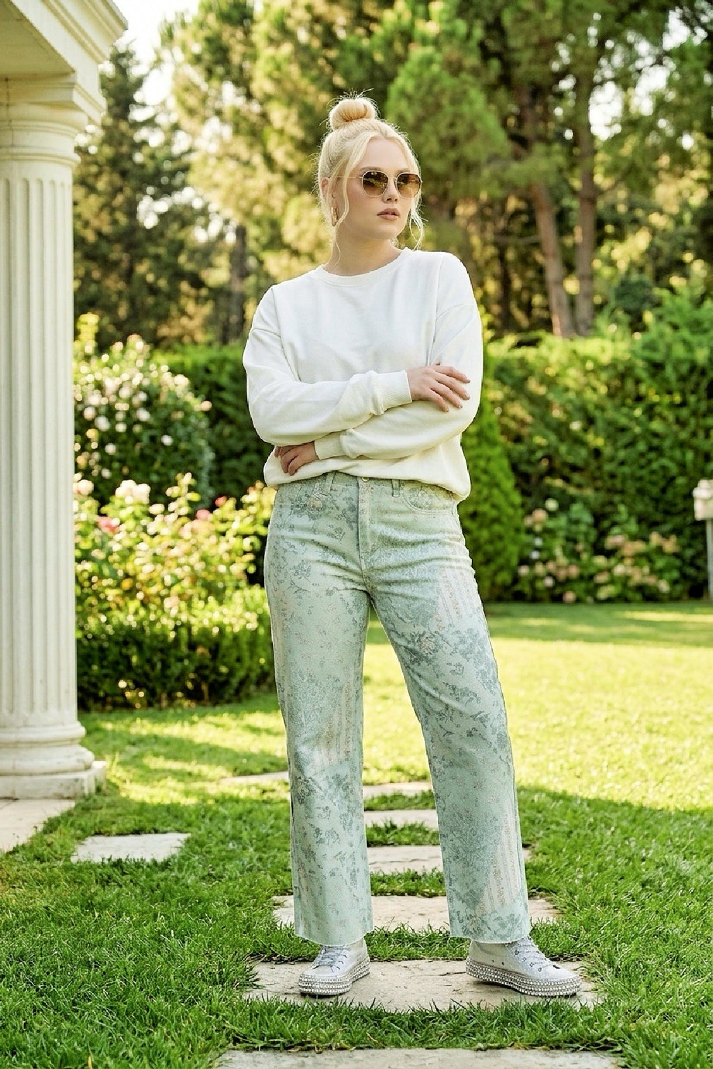 Elowen Vintage Floral Patchwork Straight-Leg Pants