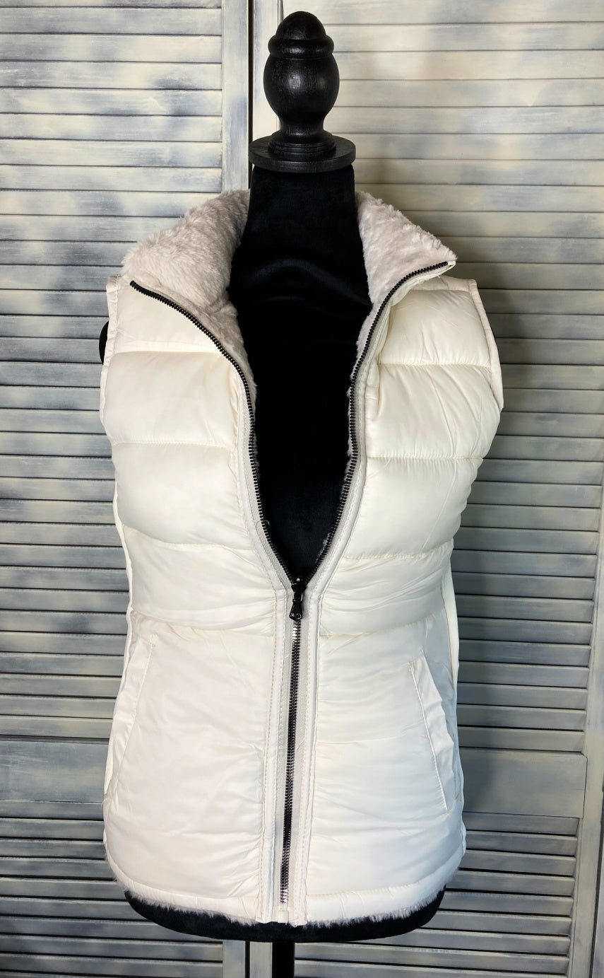 Faux Rabbit Reversible Vest - Cream/Cream