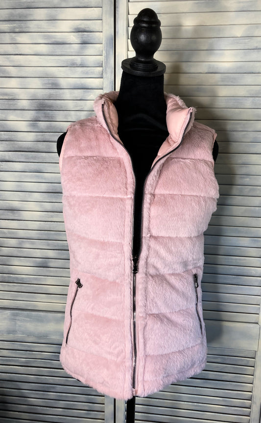 Faux Rabbit Reversible Vest - Pink